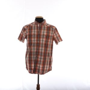 Prana Mens S Snap Front Orange Plaid Shirt